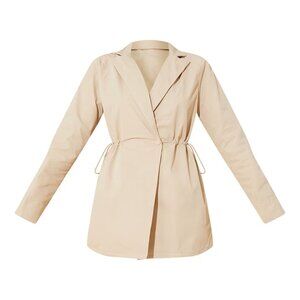 Pretty Little Thing Stone Woven Long Sleeve Toggle Waist Blazer Dress 10 NWT